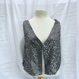 Eileen Fisher Gray Sequin Encrusted Matka Silk Racer Back‎ Vest Party Cocktail M